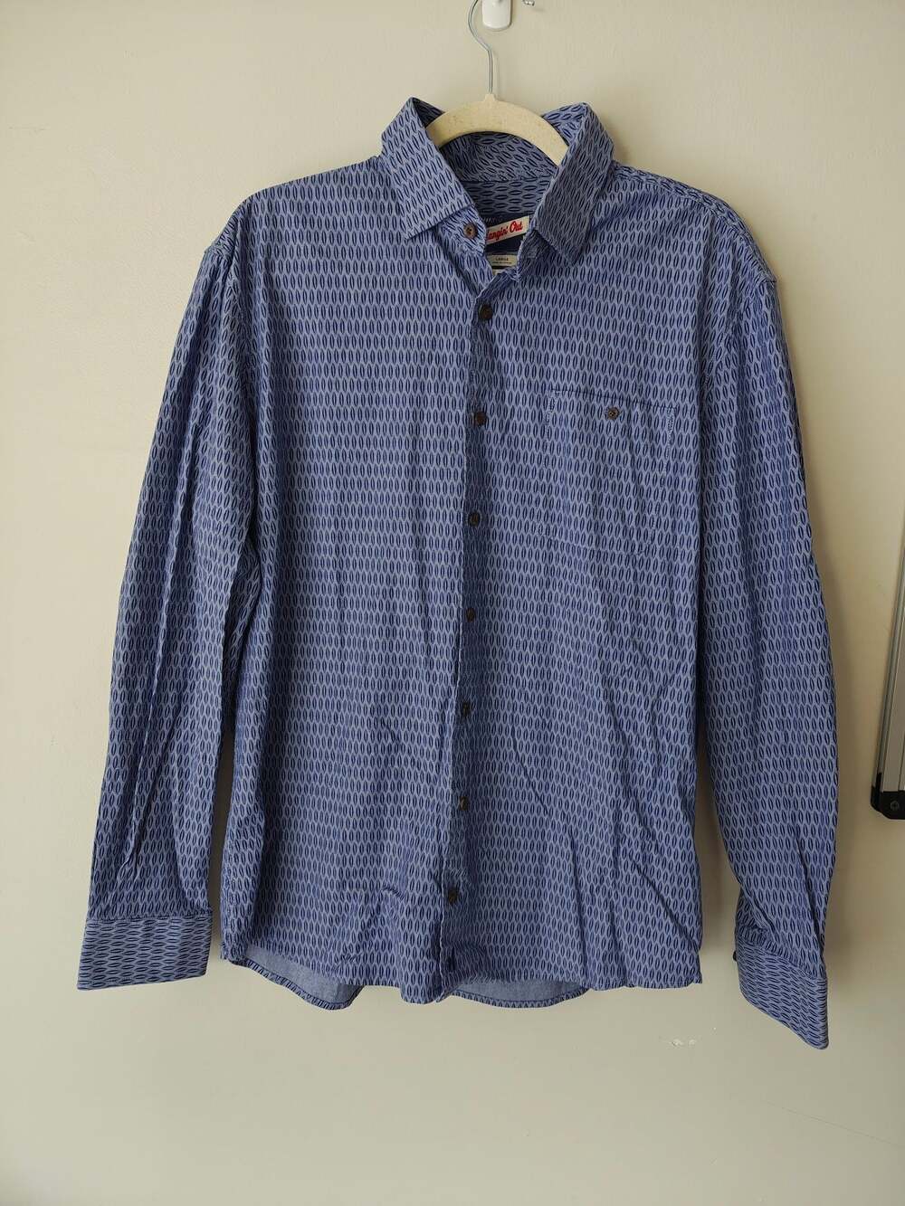 Johnnie-O Hangin Out Mens Large L Shirt Long Sleeve Blue Patterned Untucked Casu